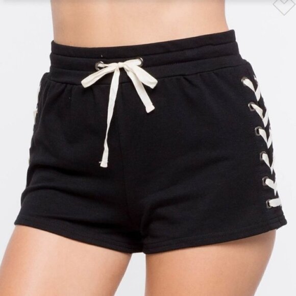 NEW Boutique Very J Black Lace Up Side Drawstring Shorts M - Picture 1 of 6